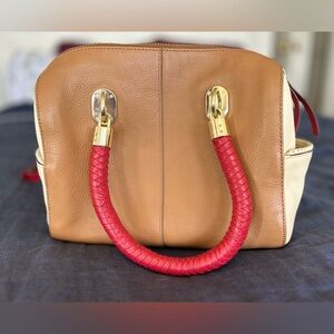 Cole Haan Tan Satchel with Red Accents